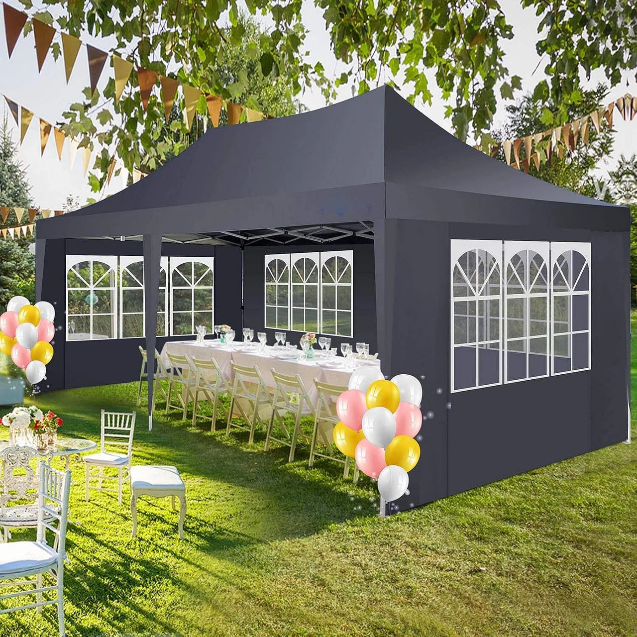 10x20Pop up Canopy Tent with 6 sidewalls Commercial Heavy Duty Canopy UPF 50+ All Weather Waterproof Outdoor Wedding Party Tents