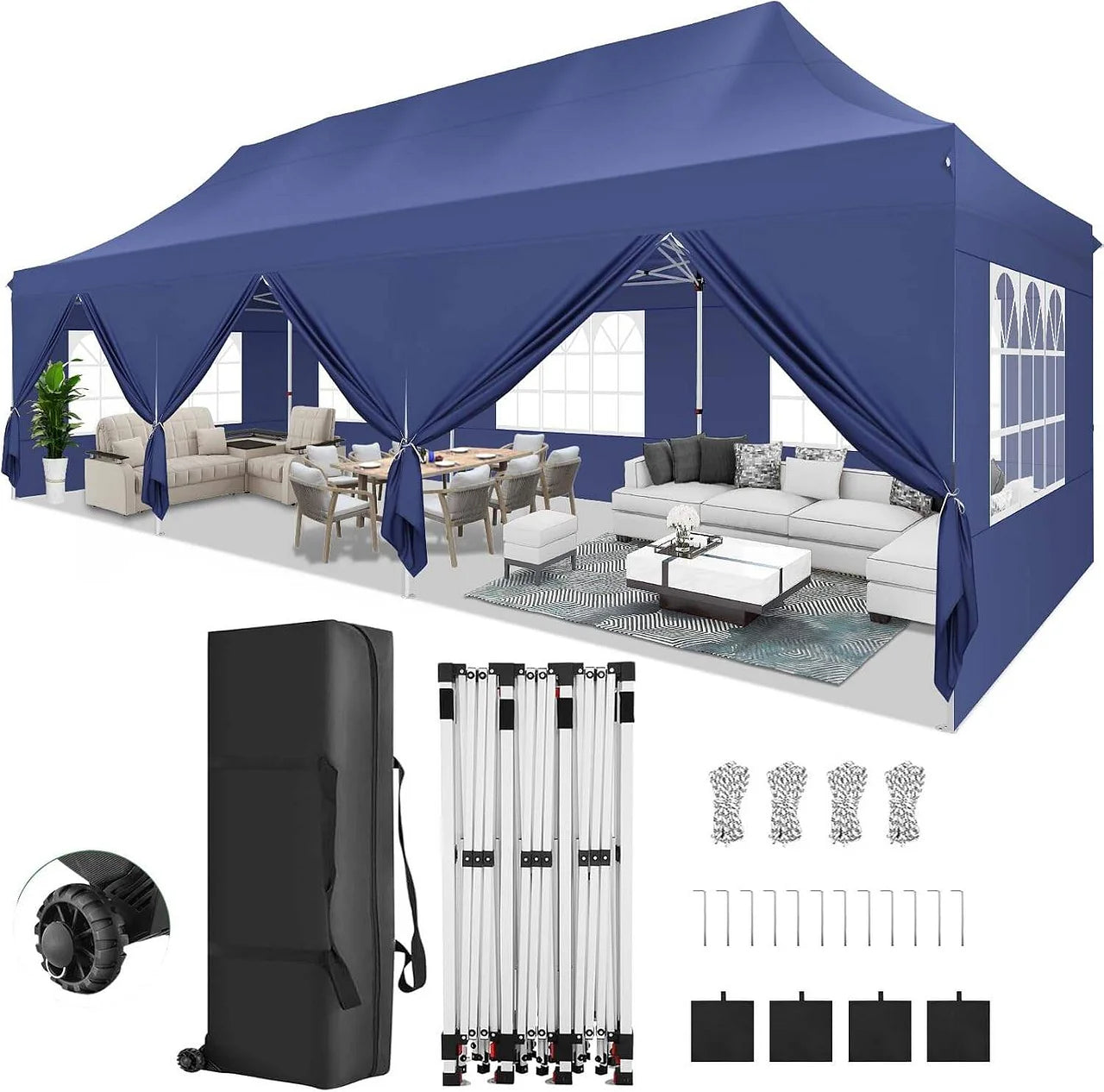 10x20Pop up Canopy Tent with 6 sidewalls Commercial Heavy Duty Canopy UPF 50+ All Weather Waterproof Outdoor Wedding Party Tents