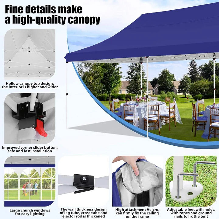 10x20Pop up Canopy Tent with 6 sidewalls Commercial Heavy Duty Canopy UPF 50+ All Weather Waterproof Outdoor Wedding Party Tents