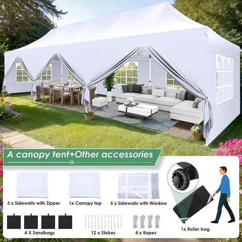 10x20Pop up Canopy Tent with 6 sidewalls Commercial Heavy Duty Canopy UPF 50+ All Weather Waterproof Outdoor Wedding Party Tents