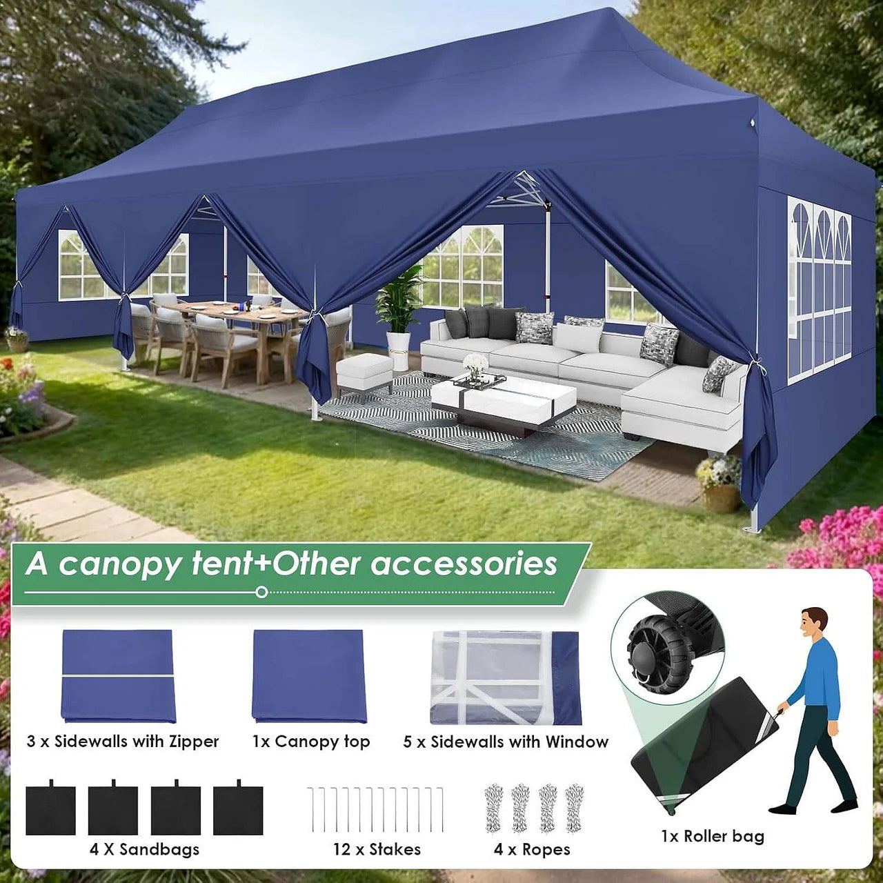 10x20Pop up Canopy Tent with 6 sidewalls Commercial Heavy Duty Canopy UPF 50+ All Weather Waterproof Outdoor Wedding Party Tents