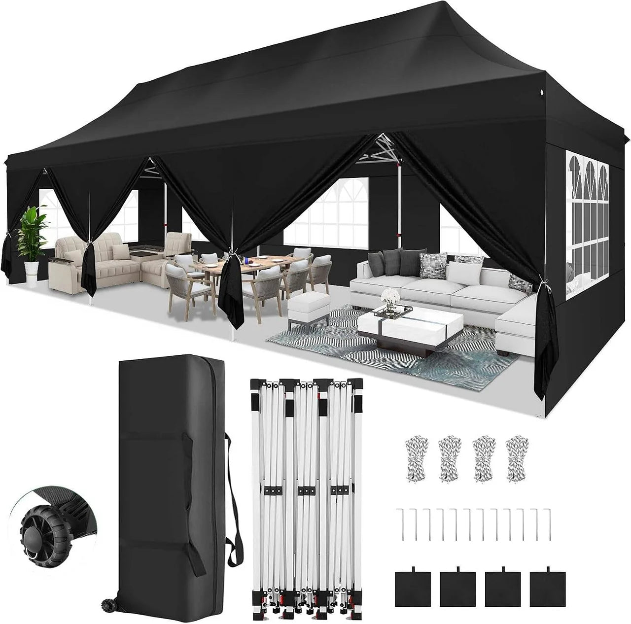 10x20Pop up Canopy Tent with 6 sidewalls Commercial Heavy Duty Canopy UPF 50+ All Weather Waterproof Outdoor Wedding Party Tents