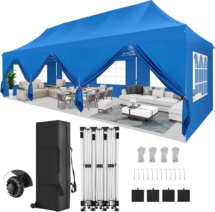 10x20Pop up Canopy Tent with 6 sidewalls Commercial Heavy Duty Canopy UPF 50+ All Weather Waterproof Outdoor Wedding Party Tents
