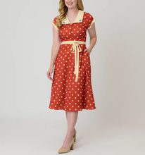 Load image into Gallery viewer, Rust Red Polka Dot Swing Dress