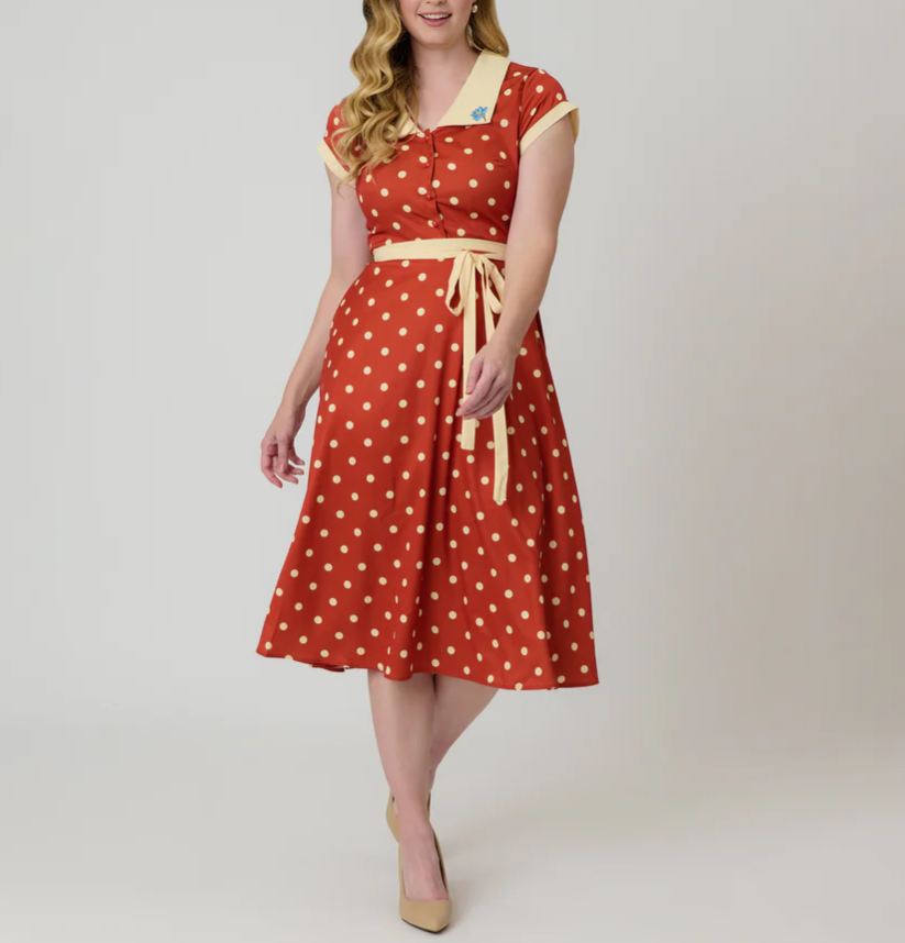 Rust Red Polka Dot Swing Dress
