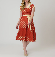 Load image into Gallery viewer, Rust Red Polka Dot Swing Dress