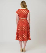 Load image into Gallery viewer, Rust Red Polka Dot Swing Dress