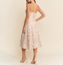 Mauve Floral Strapless Midi Dress